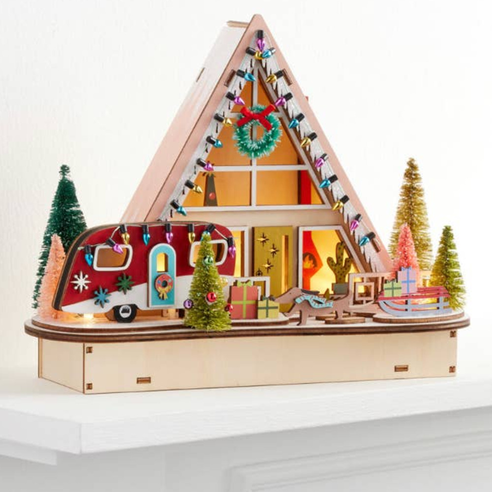 Christmas Mid-Century Modern A-Frame House LED Light Up Decor Laser Cut Wood NEW - Picture 2 of 3